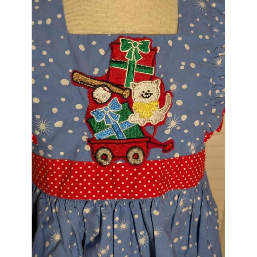 Eleanor Rose Christmas Dress | Girls 4T–5T | Blue Red Holiday Scene - Picture 2 of 8